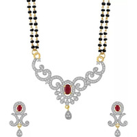 YouBella Jewellery Womens Pride American Diamond Gold Plated Mangalsutra Pendant with Chain and Earrings for Women