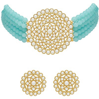 I Jewels 18K Gold Plated Traditional Light Weight Pearl Beaded Choker Necklace Jewellery Set Glided With Moti Work For Women (ML239Sb)