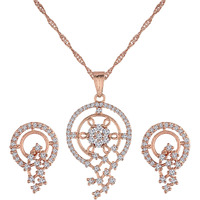 I Jewels Rose Gold Plated Glittering American Diamond CZ Zircon Chain Pendent Necklace Set for Women & Girls (CH48RG)