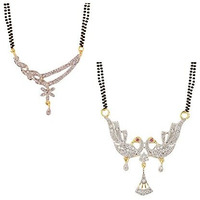 ZENEME Fashion American Diamond Gold Plated Designer Mangalsutra Combo 2 Jewellery for Women (Design-25)