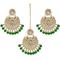Peora Wedding Traditional 18K Gold Plated Green Earring Maang Tikka Jewellery Set for Women Girls