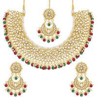 Peora Gold Plated Kundan Choker Necklace Earrings with Maang Tikka Jewellery Set for Women
