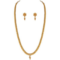 JFL - Jewellery for Less One Gram Gold Plated Traditional Patta Golden Bead Design Long Necklace Set with Adjustable Thread for Women and Girls,Valentine