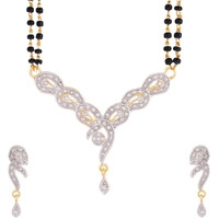 ZENEME Mangalsutra American Diamond Gold Plated Pendant Jewellery with Chain and Earrings for Women (Design-6)