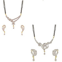 ZENEME Fashion American Diamond Gold Plated Designer Mangalsutra Combo 2 Jewellery for Women (Design-23)