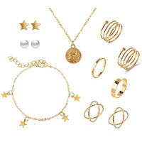 Jewels Galaxy Pearl Gold Plated Earrings with Necklace and Beatiful Rings with Bracelet for Women/Girls (Style 1) (CT-CB-MIX-49532)