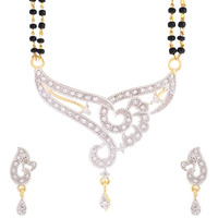 ZENEME Mangalsutra American Diamond Gold Plated Pendant Jewellery with Chain and Earrings for Women (Design-8)