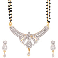 ZENEME Mangalsutra American Diamond Gold Plated Pendant Jewellery with Chain and Earrings for Women (Design-12)