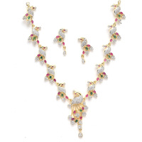 ZENEME Jewellery Set American Diamond Stylish Peacock Style Gold Plated Necklace Set Jewellery With Earring For Women & Girls