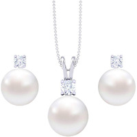 Clara 92.5 Sterling Silver Classic Pearl Pendant Earrings Set With Chain Jewellery Set Gift For Women and Girls