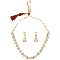 ZAVERI PEARLS Gold Tone Ethnic Choker Stones Studded Necklace Set For Women-ZPFK8875