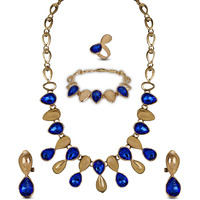 Young & Forever Gift Wardrobe Refresh Paradiso Mesmerizing Prom Wedding Overgild Jewellery Set of Necklace, Earrings, Bracelet and Rings for Women(Gold)