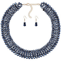 Young & Forever Gift Crystal Gold Plated and Agate Bella Classic Ethereal Earrings And Necklace Set for Women (Black)