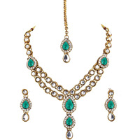 Lucky Jewellery Turquoise Gold Plated Kundan Jewellery Set for Women (MSK-2-LINE-RAMA)