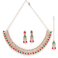 Sukkhi Admirable Fashionable Red-Green Kundan With Ad Stones Collar Bone Necklace Set With Earring And Maangtika | Jewellery Set For Women (NS105488)