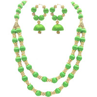 MDS FASHIONS Two Layer Silk Thread Necklace with Stone Balls and Earring Set for Beautiful Women (MDS-1049) (Green)