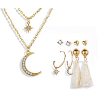 Jewels Galaxy Jewellery For Women AD Gold Plated Earrings with Necklace (CT-CB-MIXN-49534)
