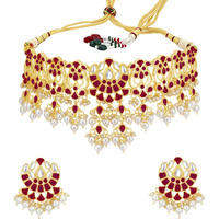 Sukkhi Fascinating Gold Plated Pearl Choker Necklace Set for Women