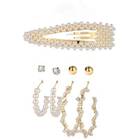 Jewels Galaxy Unisex-Adult Trending Set of 4 Stud & Hoop Earrings With a Pearl Clature (JG-PC-ERG-181)