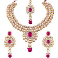 Peora Indian Traditional Gold Plated Kundan Blue Jewellery Set with Earrings Maang Tikka for Women Girls