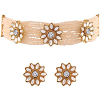 I Jewels Gold Plated Traditional Kundan Pearl Choker Necklace Jewellery Set For Women/Girls(ML228W)