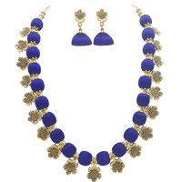 MDS FASHIONS Antique Flower NavyBlue Necklace with Antique Flower Stud and Earring Set for Beautiful Woman