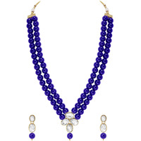 Peora Gold Plated Blue Kundan Long Necklace Earring Indian Traditional Jewellery Set for Women