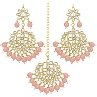 Peora Gold Plated Kundan Faux Pearl Ch&bali Earring Maang Tikka Set Indian Traditional Jewellery For Womens & Girls