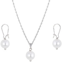 JFL-Jewellery for Less Classic Stylish Trendy Silver Plated Designer Japanese Pearl Pendant Set with Drop Earrings and Chain for Women & Girls.