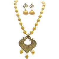 MDS FASHIONS Silk Thread Beads with Antique Heart Necklace and Earrings set for Beautiful Women (MDS-1047) (Gold)