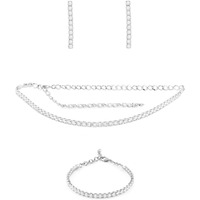 ZAVERI PEARLS Silver Tone Dazzling Cubic Zirconia Necklace Earring & Bracelet Set For Women-ZPFK12582