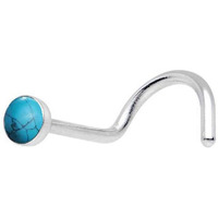 Peenzone 92.5-925 Sterling Silver Round-Shape Turquoise Cup-Setting Nose Pin Stud for Women Girls