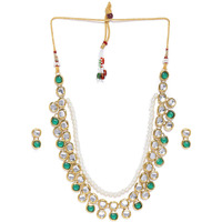 ZAVERI PEARLS Gold Tone Traditional Kundan & Pearls Necklace Set For Women-ZPFK8591