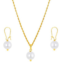 JFL - Jewellery for Less Stylish Gold Plated Design Japanese Pearl Pendant Set for Women & Girls,Valentine