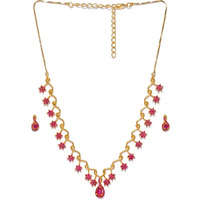 ZAVERI PEARLS Ruby Color Stones Studded Necklace Set For Women-ZPFK8980