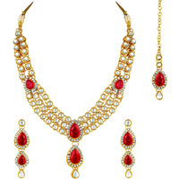 Peora Gold Plated Traditional Kundan Long Necklace Jewellery Set with Earring Maang Tikka for Women Girls