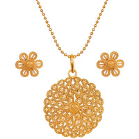 JFL - Jewellery for Less Traditional Gold Plated Flower Pattern Pendant Ball Chain with Earring For Women & Girls.,Valentine