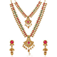 Shining Diva Fashion Latest Combo Design Necklace Set for Women Wedding Traditional Gold Plated Jewellery Set for Women (10371s)