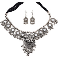 Shining Diva Fashion Latest Stylish Traditional Oxidised Silver Necklace Jewellery Set for Women (13109s)