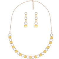 ZAVERI PEARLS Yellow Stones Dazzling Cubic Zirconia Contemporary Necklace & Earring Set For Women-ZPFK15570