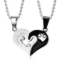Fashion Frill Black Heart Shape Stainless Steel I Love you Couple Pendant Necklace For Men Boys Girls