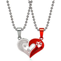 Fashion Frill Red Heart Shape Stainless Steel I Love you Couple Pendant Necklace For Men Boys Girls