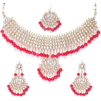 YouBella Jewellery Sets for Women Gold Plated Kundan Wedding Bridal Necklace Jewellery set with Earrings For Girls/Women (Red)