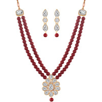 I Jewels 18K Gold Plated Traditional Pearl & Stone Studded Necklace Jewellery Set With Earrings For Women (ML140M)