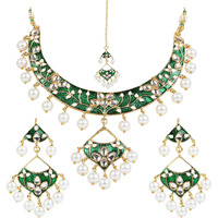 I Jewels Gold Plated Kundan Meenakari Necklace Jewellery Set For Women (M4084G)