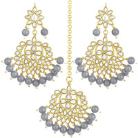 Peora Gold Plated Kundan Faux Pearl Ch&bali Earring Maang Tikka Set Indian Traditional Jewellery For Womens & Girls