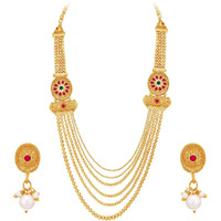 Sukkhi Majestic Gold Plated Colour Stone & Pearl Layered Necklace Set For Women (Ns101527)