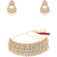 ZAVERI PEARLS Gold Tone Kundan & Pearls Choker Necklace & Earring Set For Women-ZPFK9656