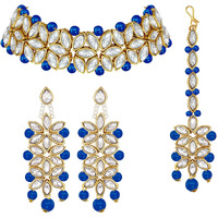 Peora Traditional Gold Plated Kundan Pearl Bridal Choker Necklace Jewellery Set with Earring Maang Tikka for Women Girls