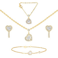 MINUTIAE Austrian Cubic Zirconia Diamond Elegant Stylish Charm Brass Chain Jewellery Set for Women & Girls - Gold | Includes Pendant Necklace, Earrings, Bracelet, Watch Charm